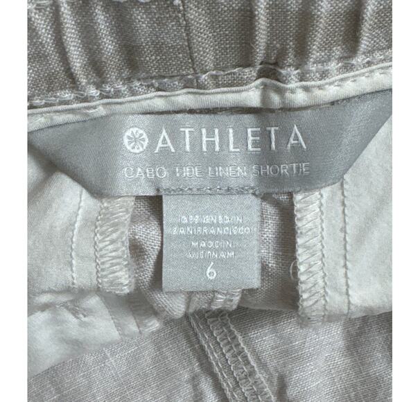 Athleta Cabo Tide Linen Shortie Tan Cream Camo Size 6 - Picture 5 of 11